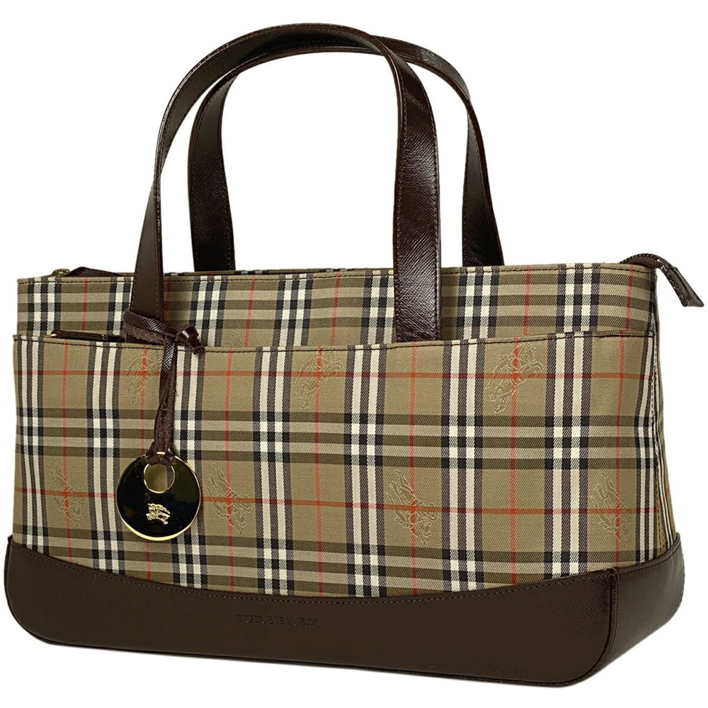 Burberry Check Handbag Logo Canvas Brown